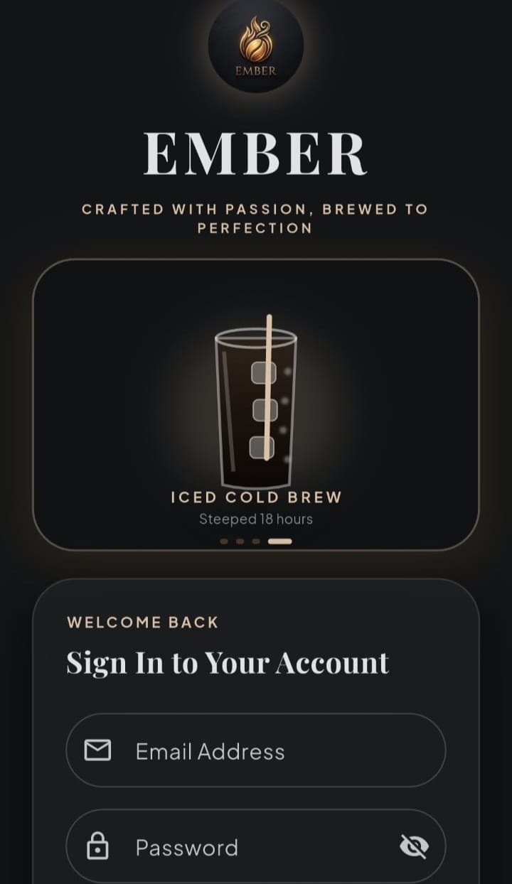 Ember coffee brand mobile app sign in screen